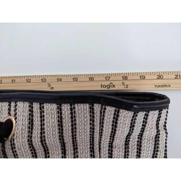 LANCÔME Paris Striped Textured Beach Tote Travel Weekender Bag Tan Black - Picture 5 of 6